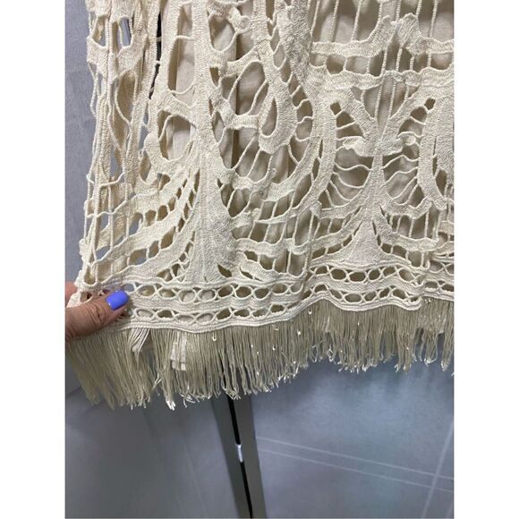 INC NEW $140 Birch Tree Sz 8 Tan Knit Under Slip Fringe Cotton - Picture 5 of 11